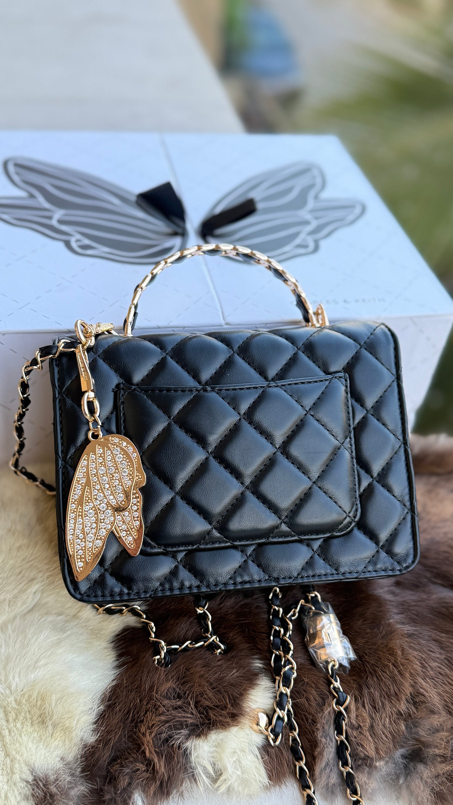 Charles & Keith Cressida Quilted Top Handle Bag in Black-Master Plus Series-Gift Box Packaging. (Copy)