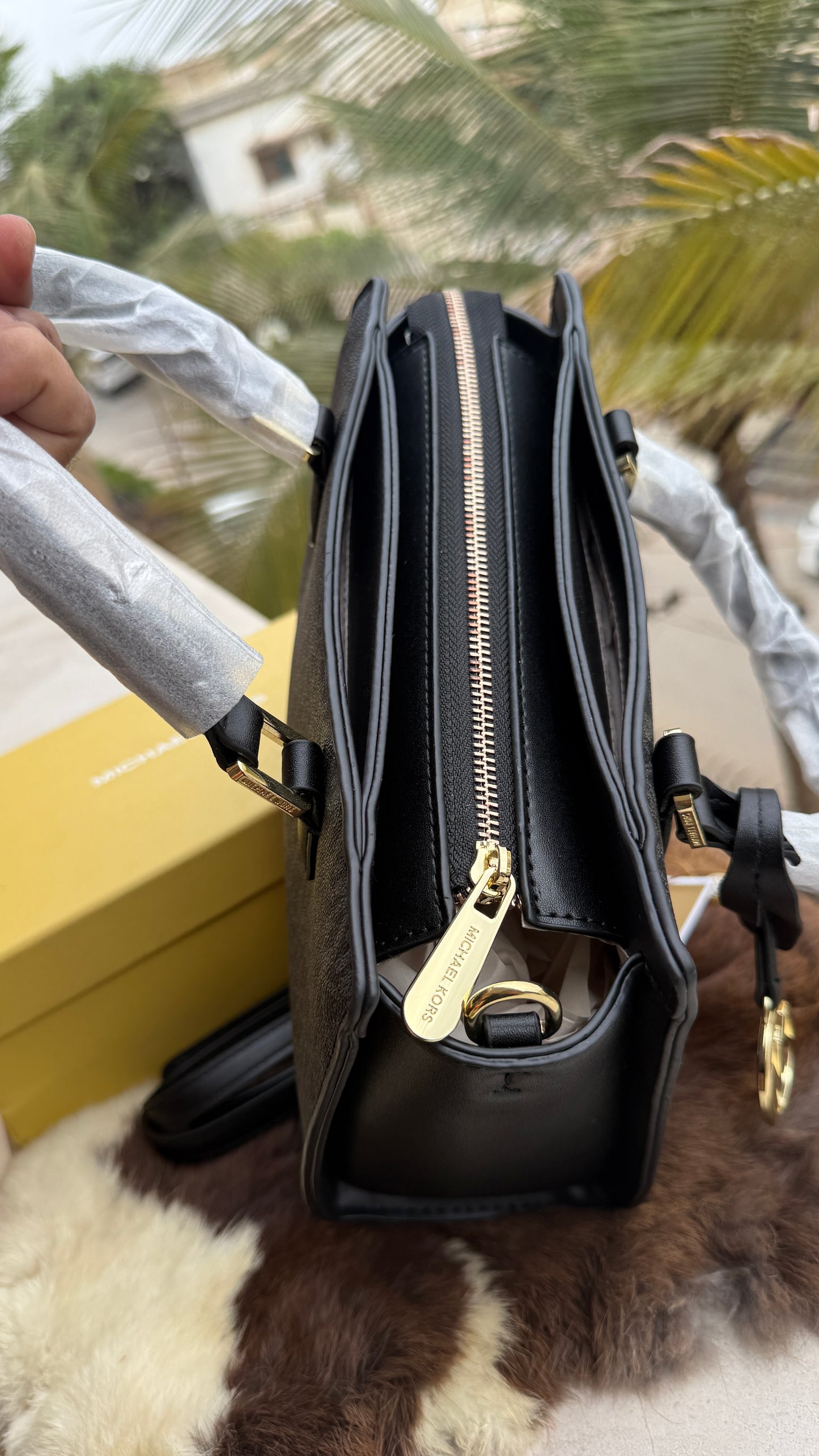 Michael Kors Laila Signature Monogram Hand bag With box.