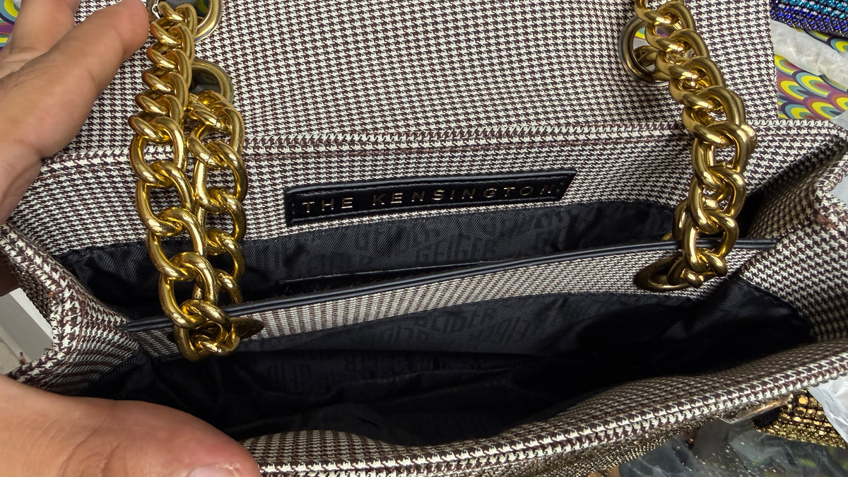 Kurt Geiger London Large Kensington houndstooth tote bag With Box.