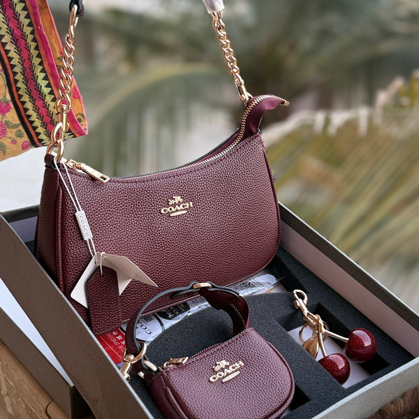 Coach Teri Hobo Complete Set With Box,Micro Bag & Cherry Charm-Master Plus