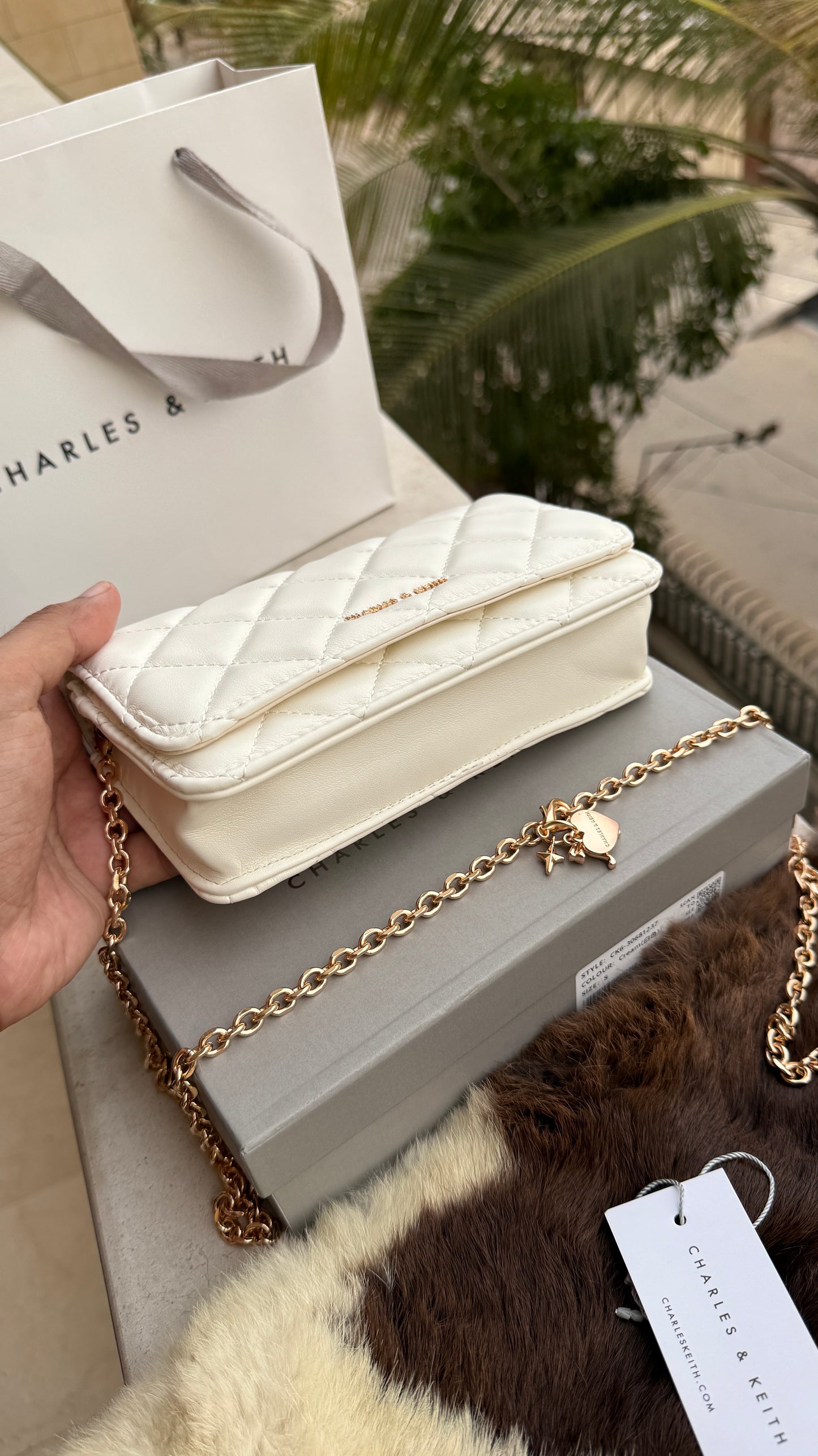 Charles & Keith Arrietty Quilted Wallet on Chain-With Box-Paper Bag