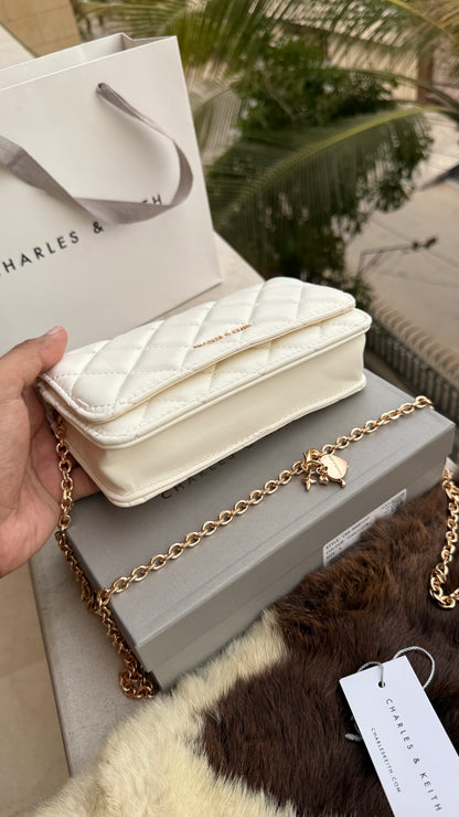 Charles & Keith Arrietty Quilted Wallet on Chain-With Box-Paper Bag