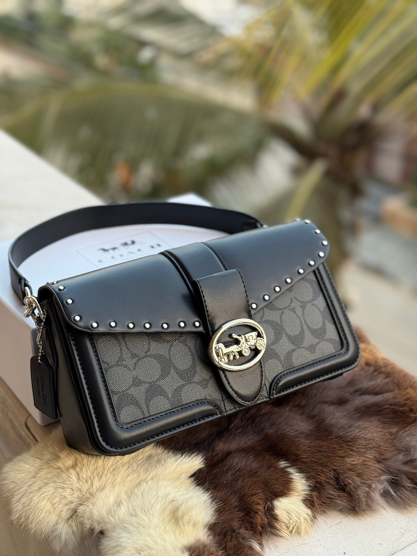 Coach Georgie Shoulder Bag In Signature Canvas With Rivets-Same as original-Master Plus Series