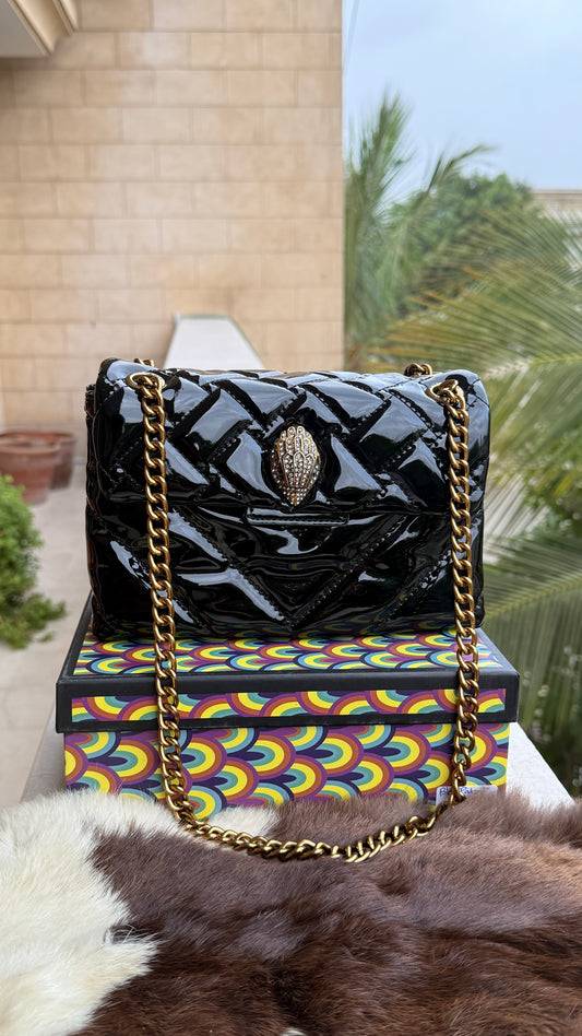 Kurt Geiger Kensington shoulder bag featuring quilted black patent leather and a signature eagle head embellished with crystals-Master Series With Box (Copy)