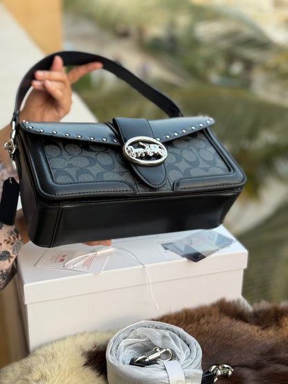 Coach Georgie Shoulder Bag In Signature Canvas With Rivets-Same as original-Master Plus Series