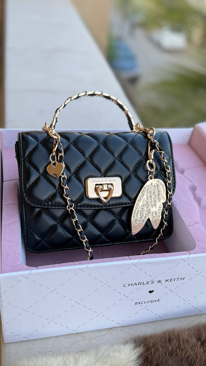 Charles & Keith Cressida Quilted Top Handle Bag in Black-Master Plus Series-Gift Box Packaging. (Copy)