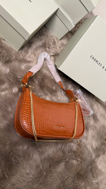 Charles & Keith Elspeth Croc-Effect Chain-Link Shoulder Bag