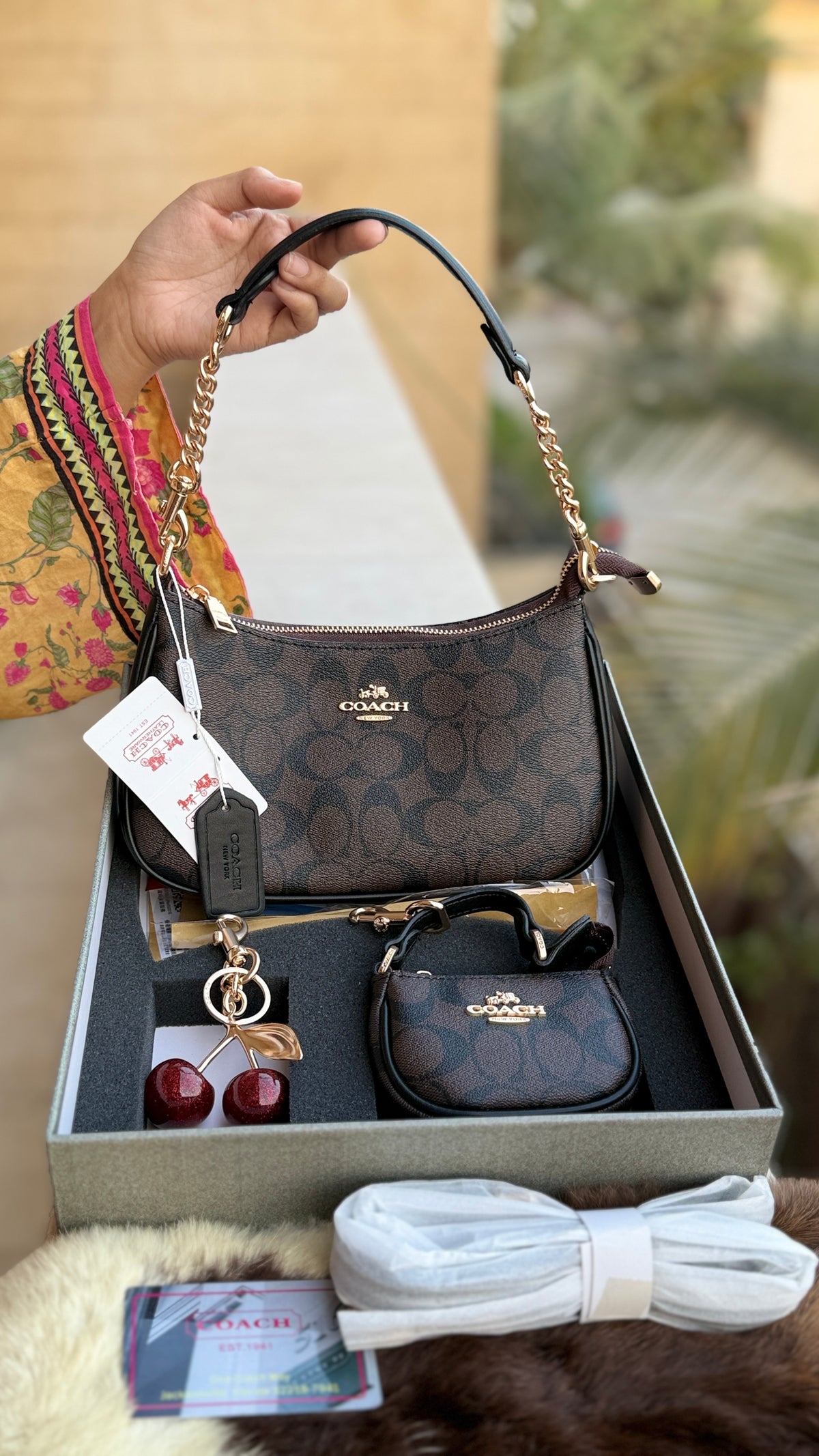 Coach Teri Hobo Complete Set With Box,Micro Bag & Cherry Charm-Master Plus