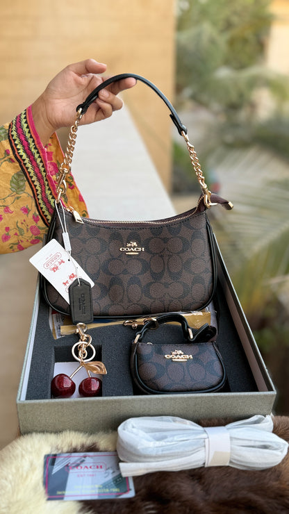 Coach Teri Hobo Complete Set With Box,Micro Bag & Cherry Charm-Master Plus