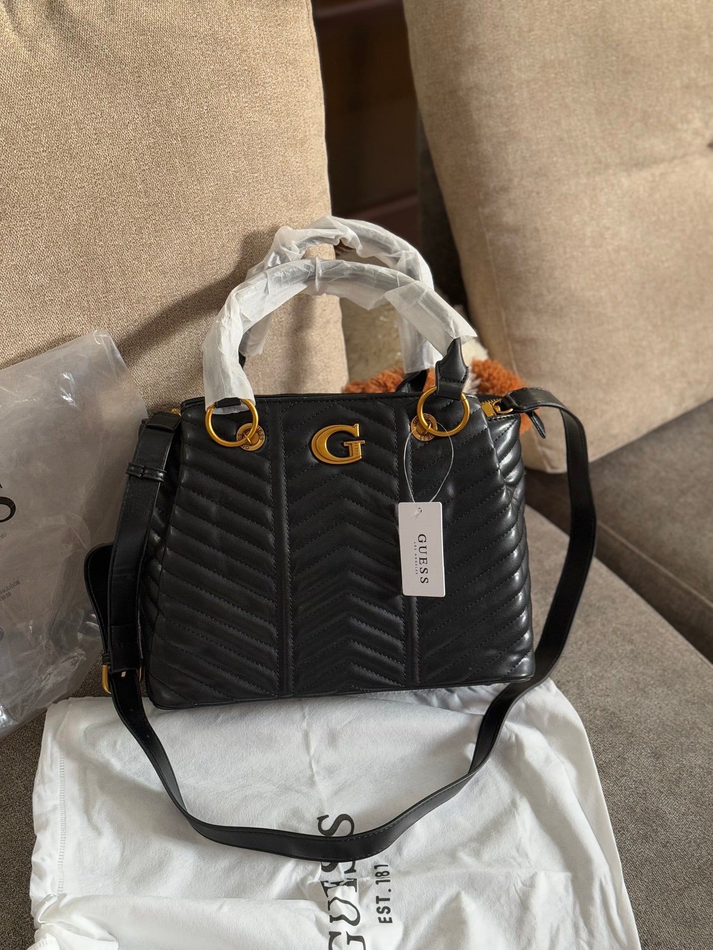 Guess Lovide Quilted Satchel Handbag