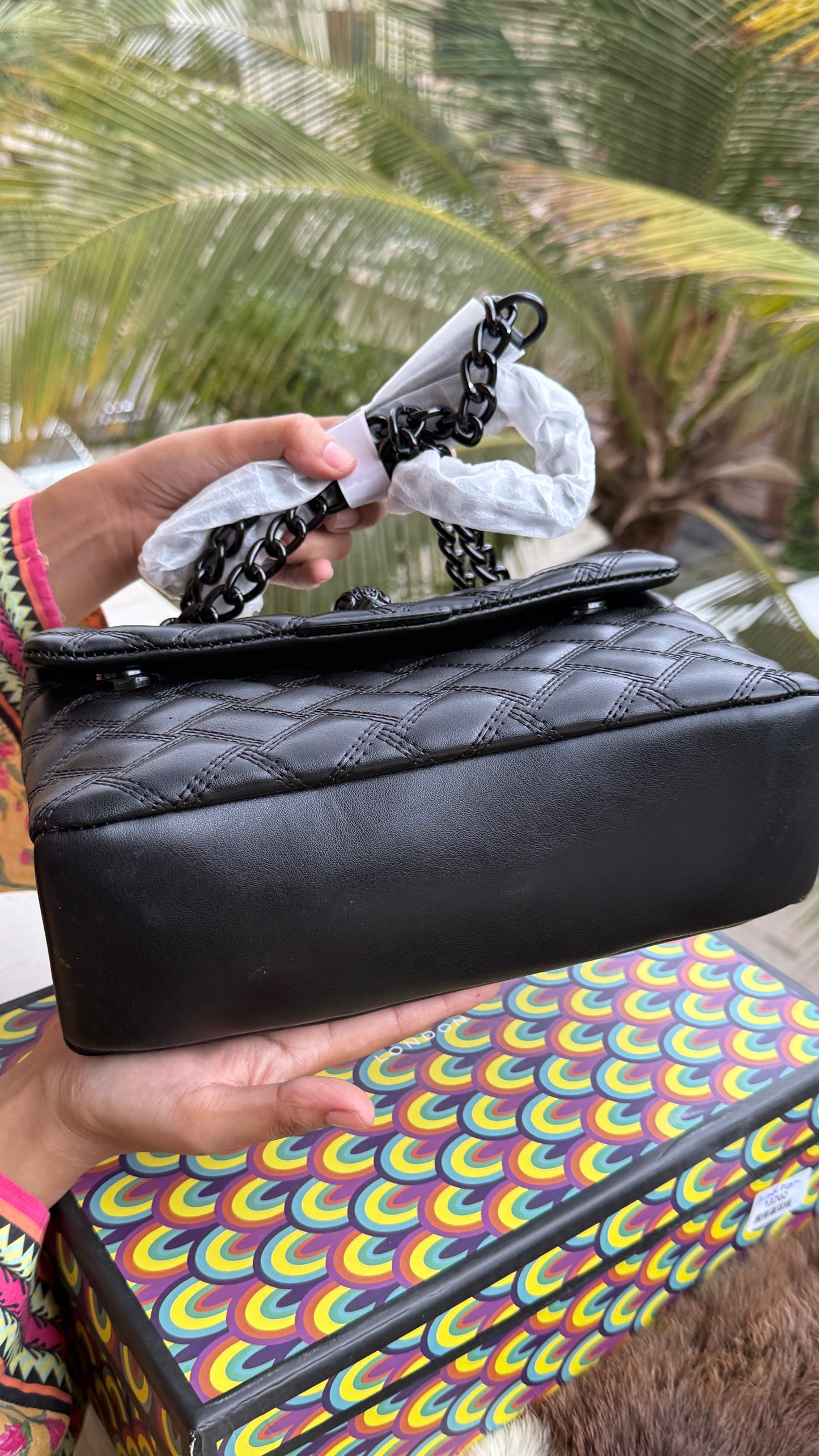 Kurt Geiger Kensington Drench Shoulder Bag, featuring a distinct all-black quilted leather design and a black eagle head charm.Master Series-Box included