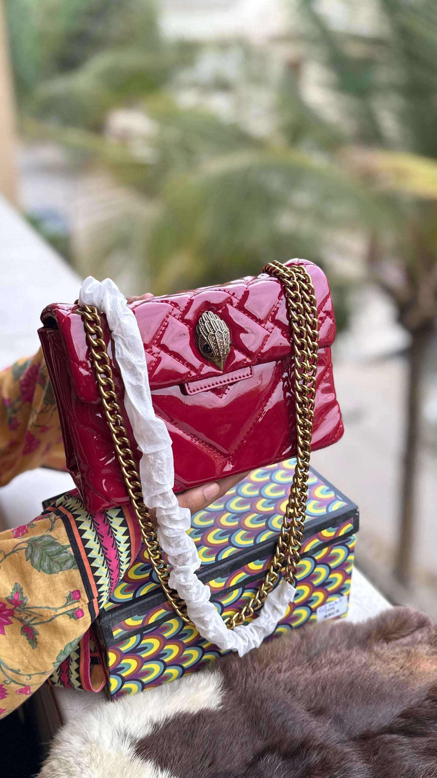 Kurt Geiger Kensington shoulder bag featuring quilted black patent leather and a signature eagle head embellished with crystals-Master Series With Box