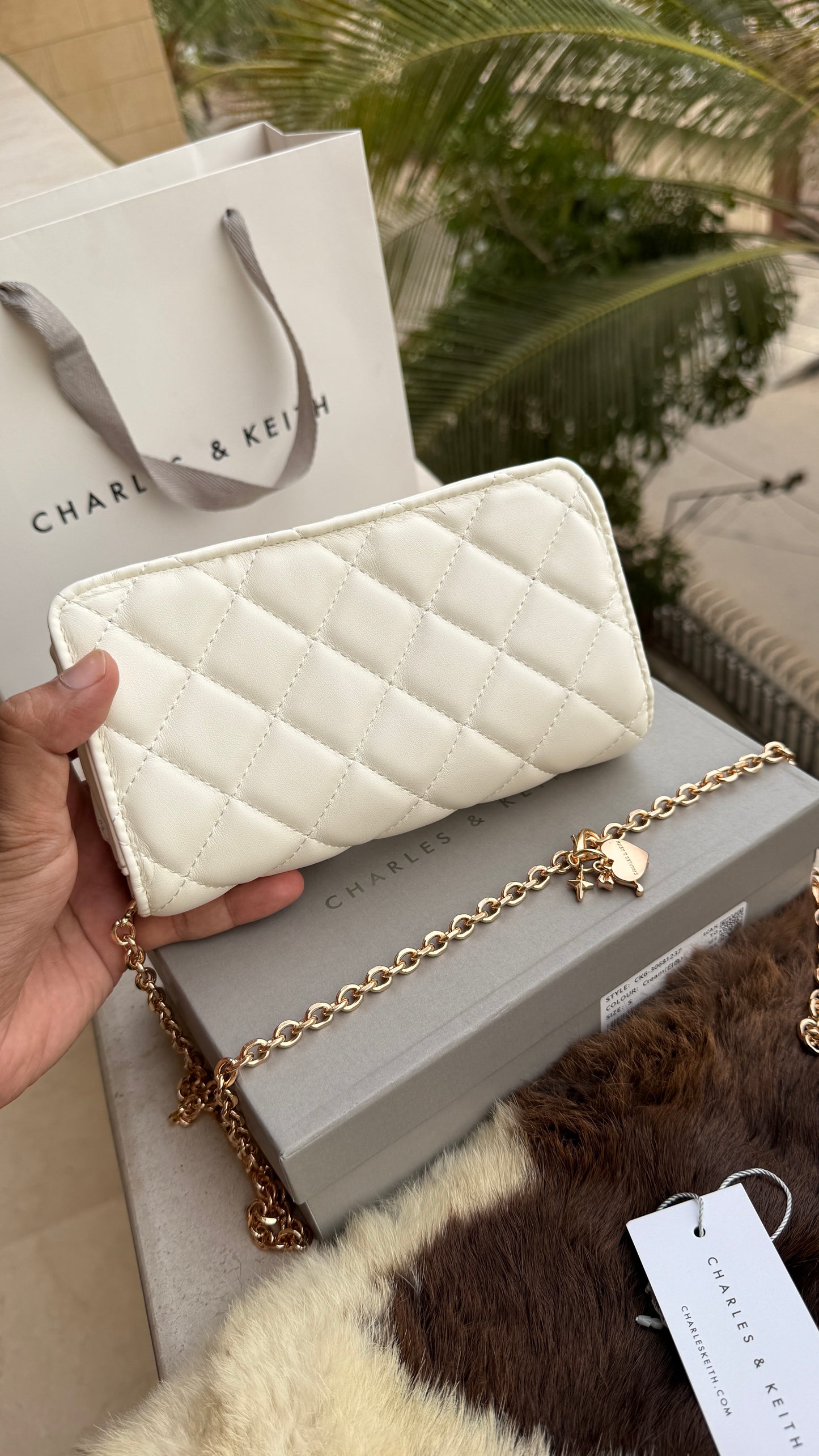 Charles & Keith Arrietty Quilted Wallet on Chain-With Box-Paper Bag
