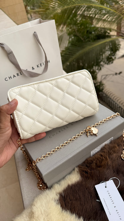 Charles & Keith Arrietty Quilted Wallet on Chain-With Box-Paper Bag