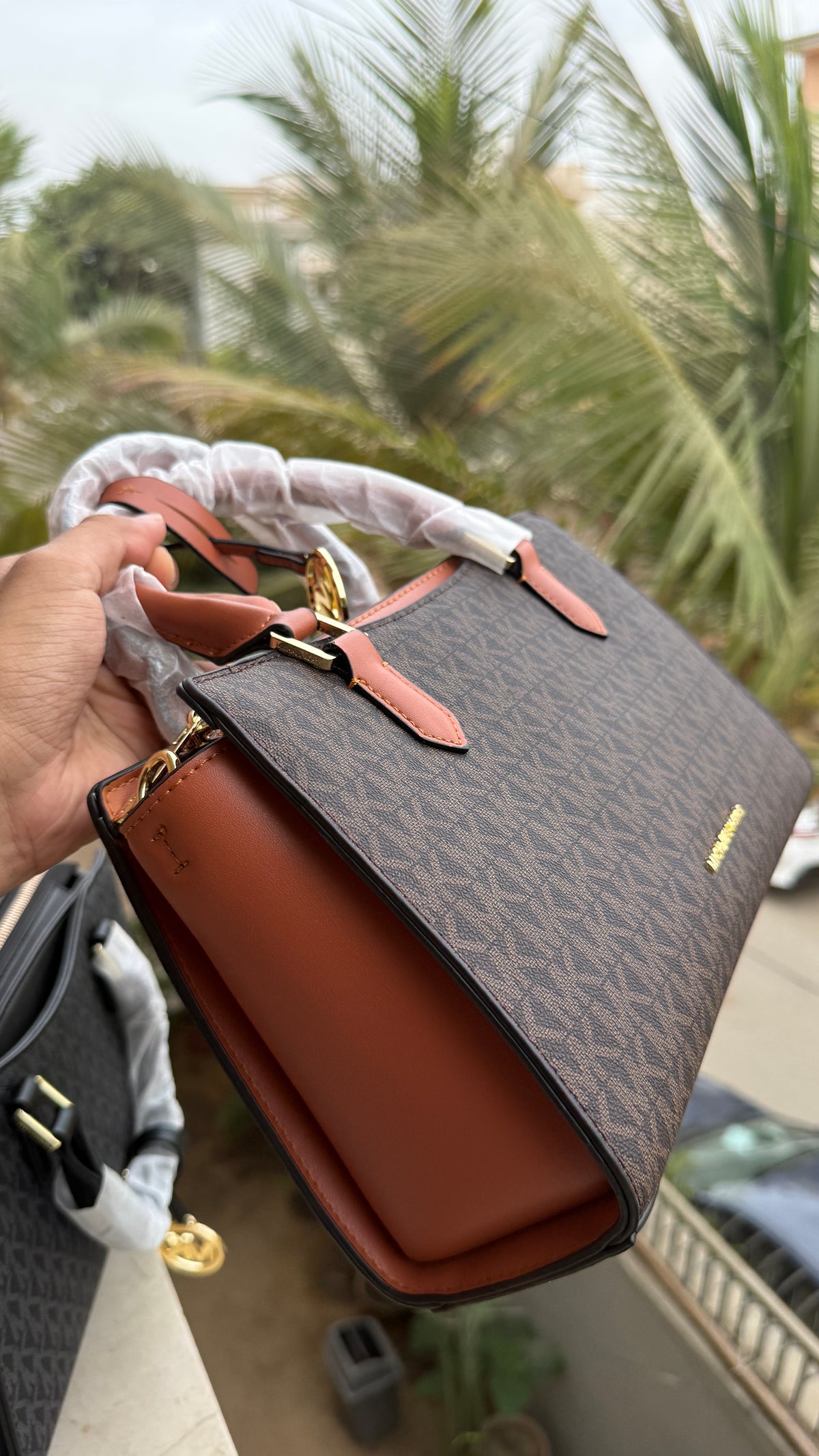 Michael Kors Laila Signature Monogram Hand bag With box.