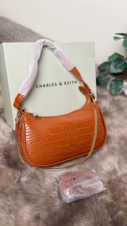 Charles & Keith Elspeth Croc-Effect Chain-Link Shoulder Bag