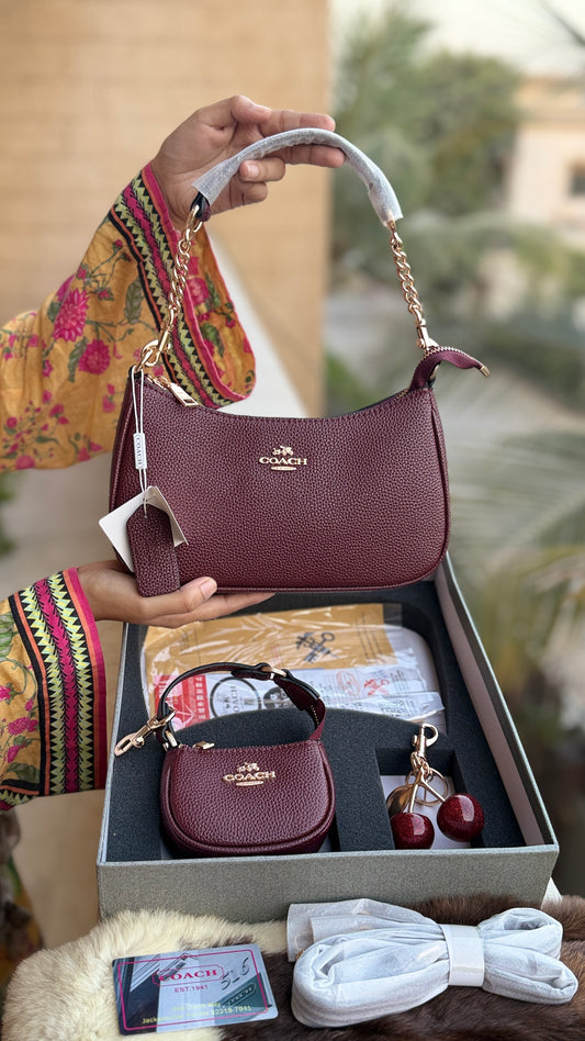 Coach Teri Hobo Complete Set With Box,Micro Bag & Cherry Charm-Master Plus
