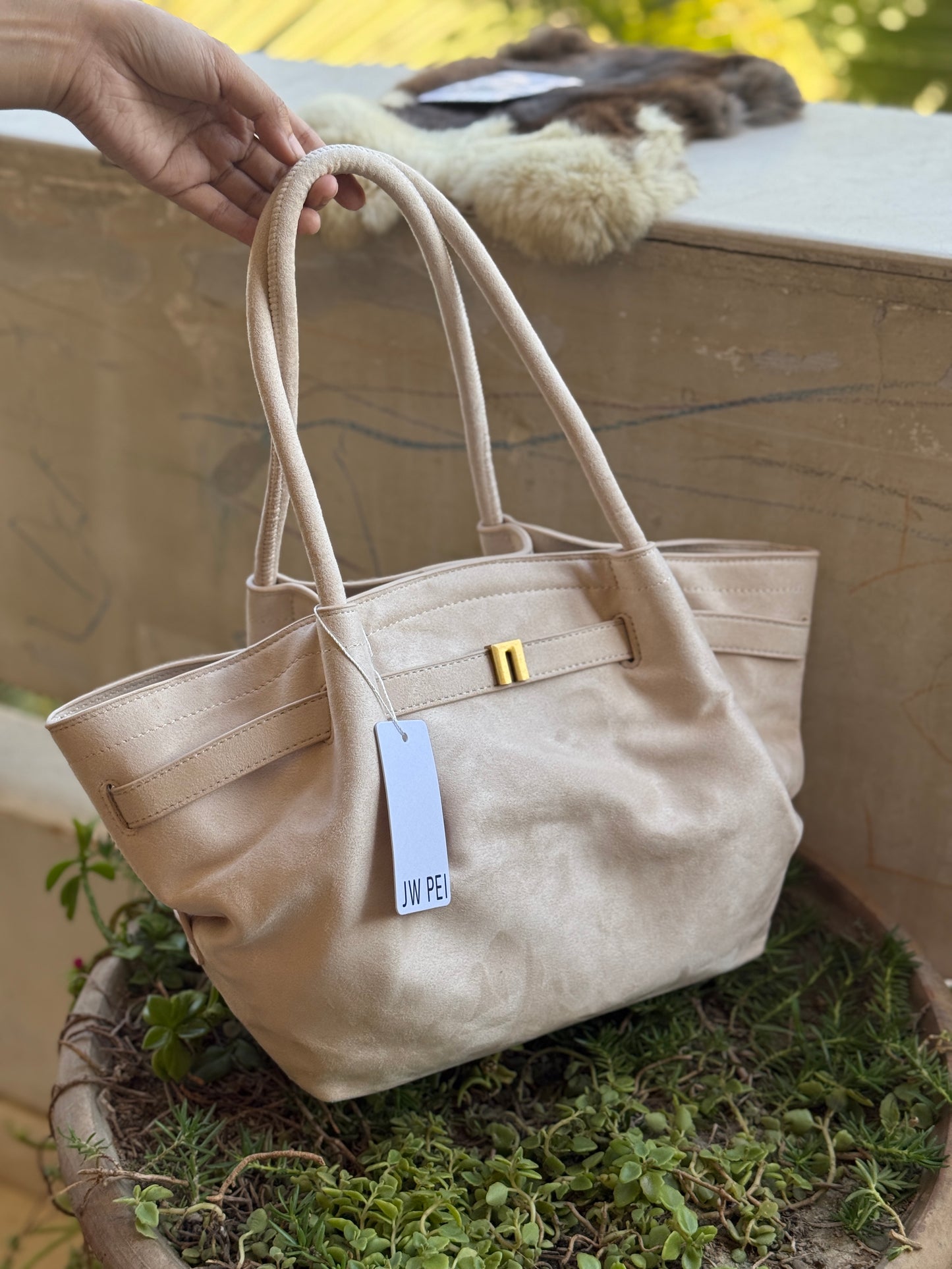 JW PEI Hana Medium Suede Tote Bag in black