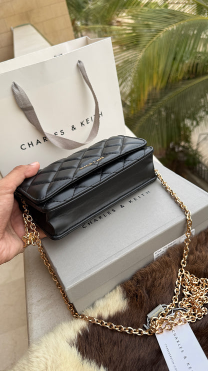 Charles & Keith Arrietty Quilted Wallet on Chain-With Box-Paper Bag