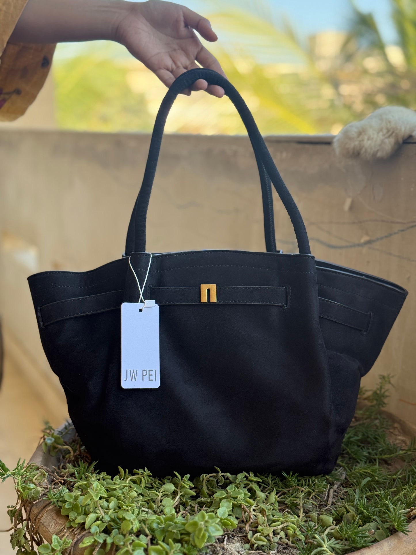 JW PEI Hana Medium Suede Tote Bag in black