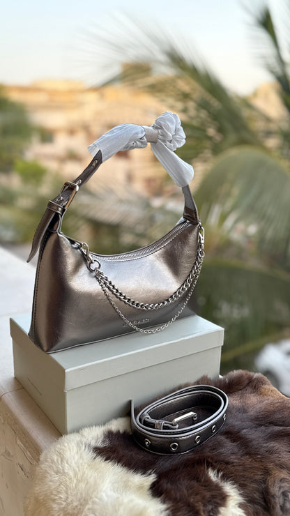 Charles & Keith Atwood chain-embellished shoulder bag with a shiny finish-Master Series-With box