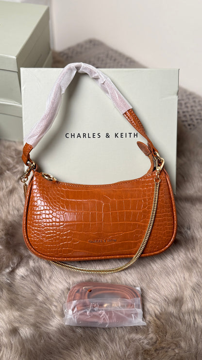 Charles & Keith Elspeth Croc-Effect Chain-Link Shoulder Bag