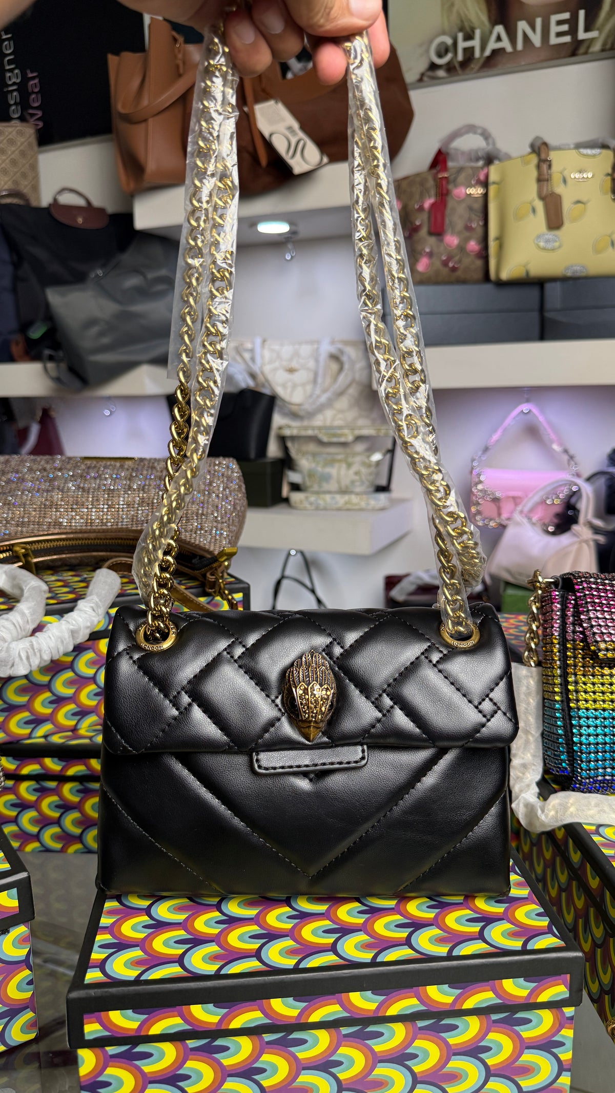 Kurt Geiger London Kensington Mini X Bag-With box-Gold logo
