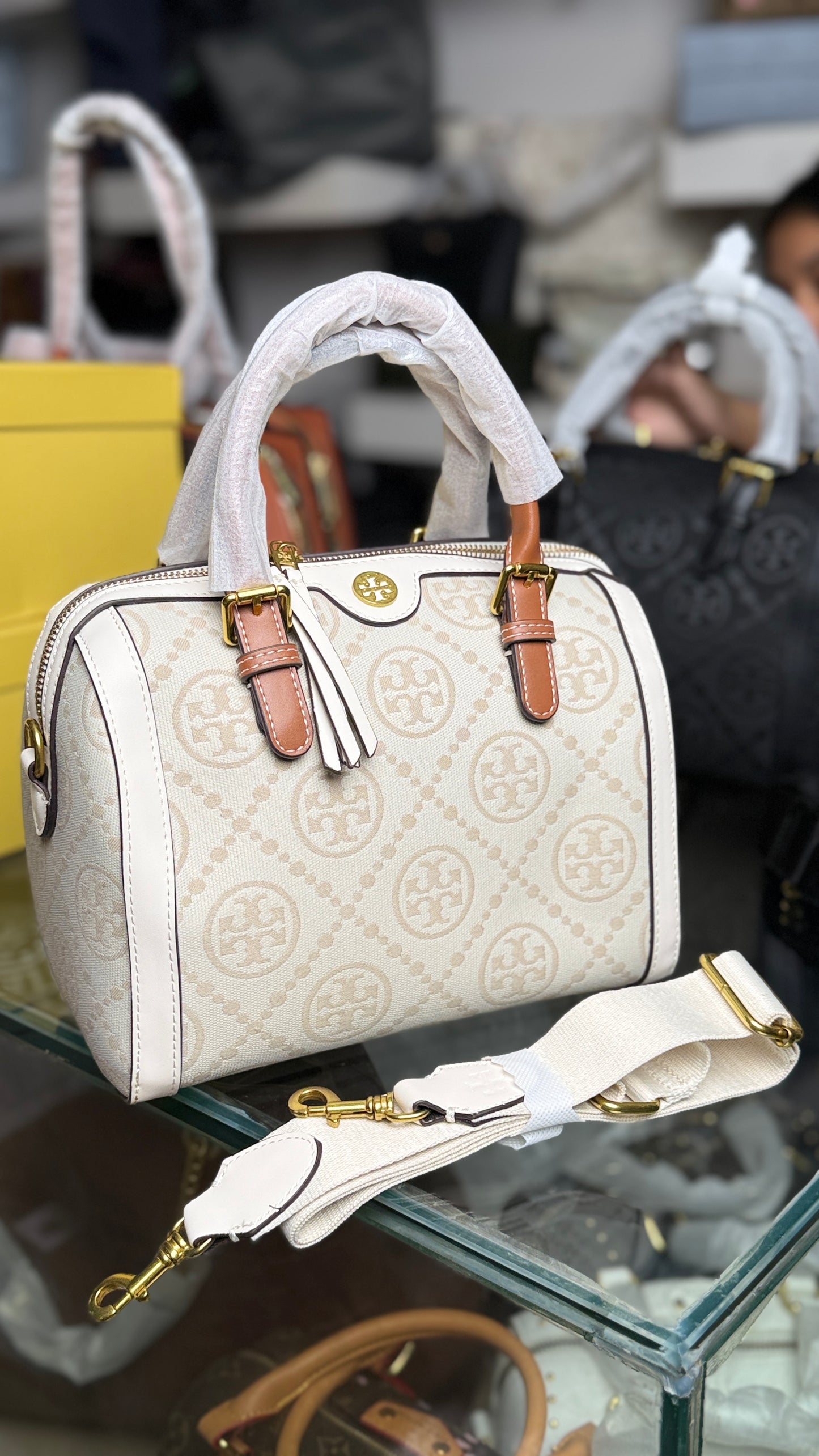 Tory Burch Petite T Monogram Jacquard Barrel Bag-Master Series.