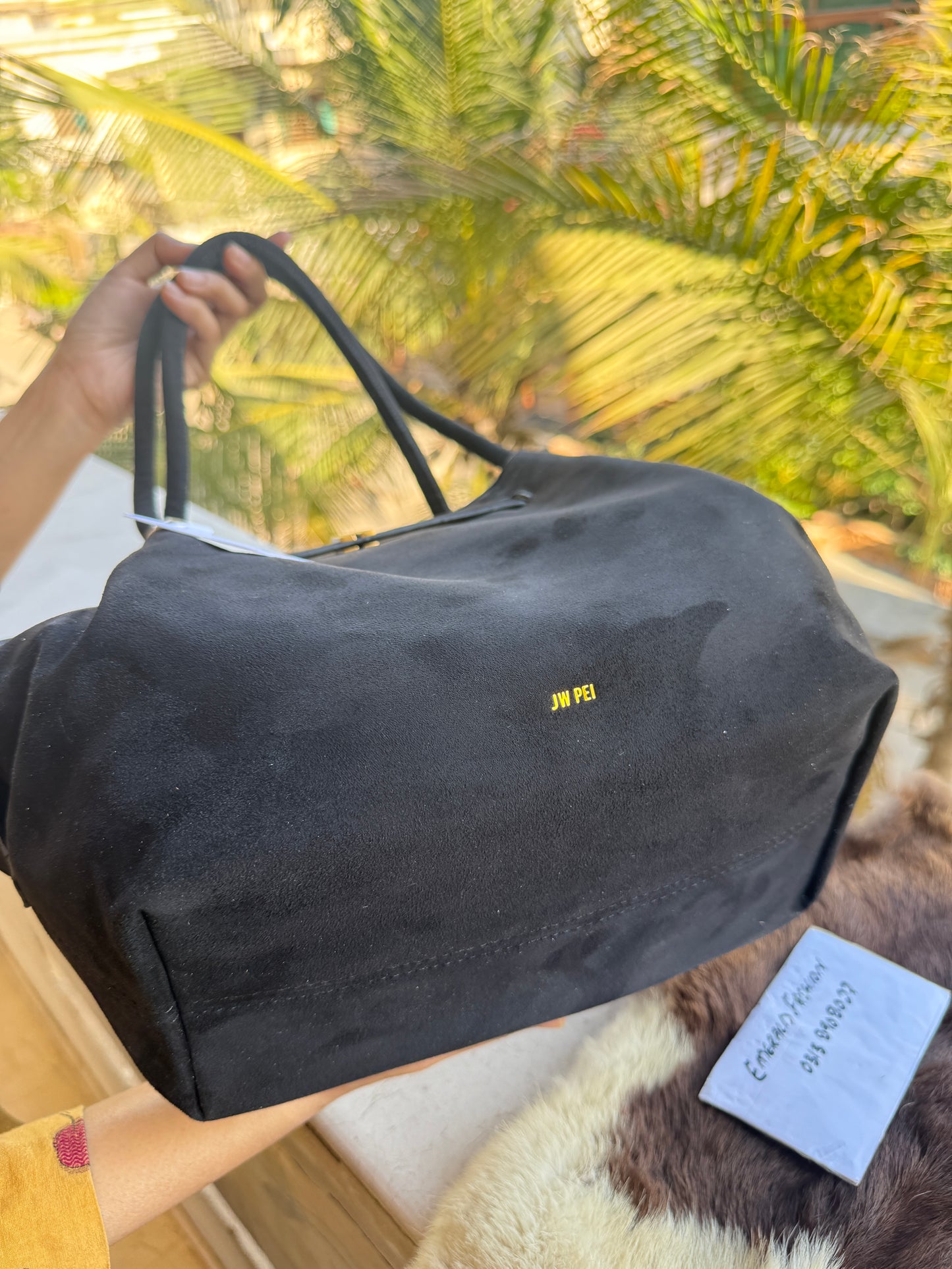 JW PEI Hana Medium Suede Tote Bag in black