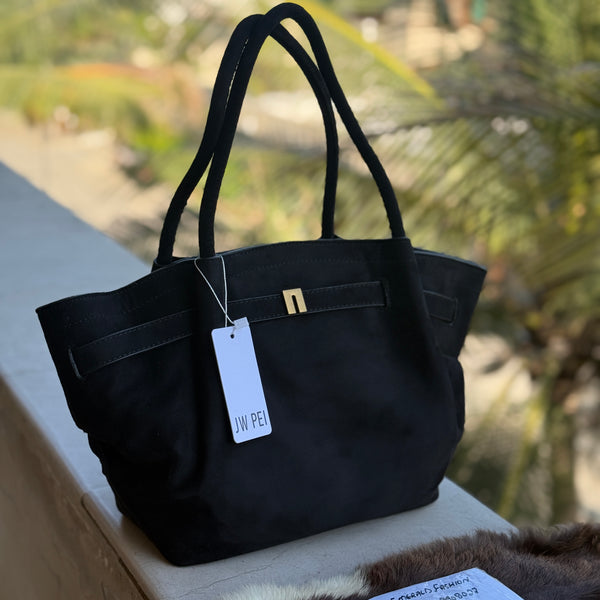 JW PEI Hana Medium Suede Tote Bag in black