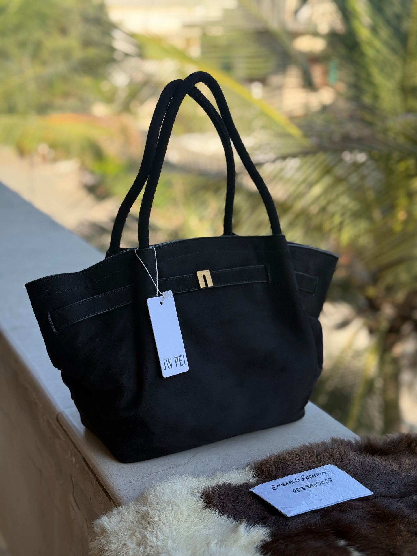JW PEI Hana Medium Suede Tote Bag in black