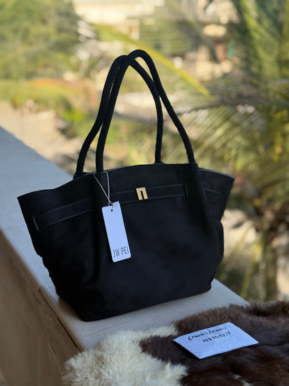 JW PEI Hana Medium Suede Tote Bag in black