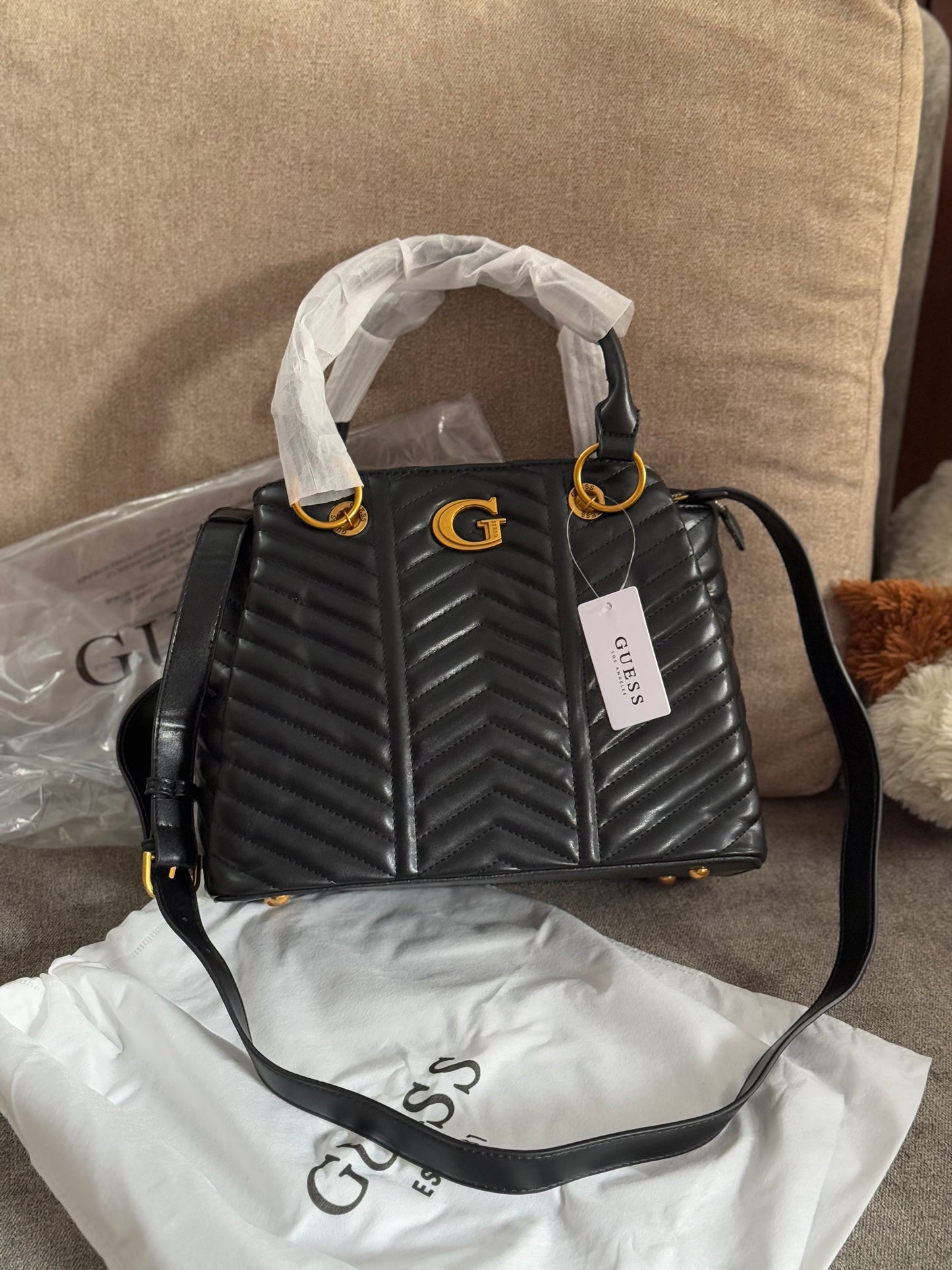 Guess Lovide Quilted Satchel Handbag