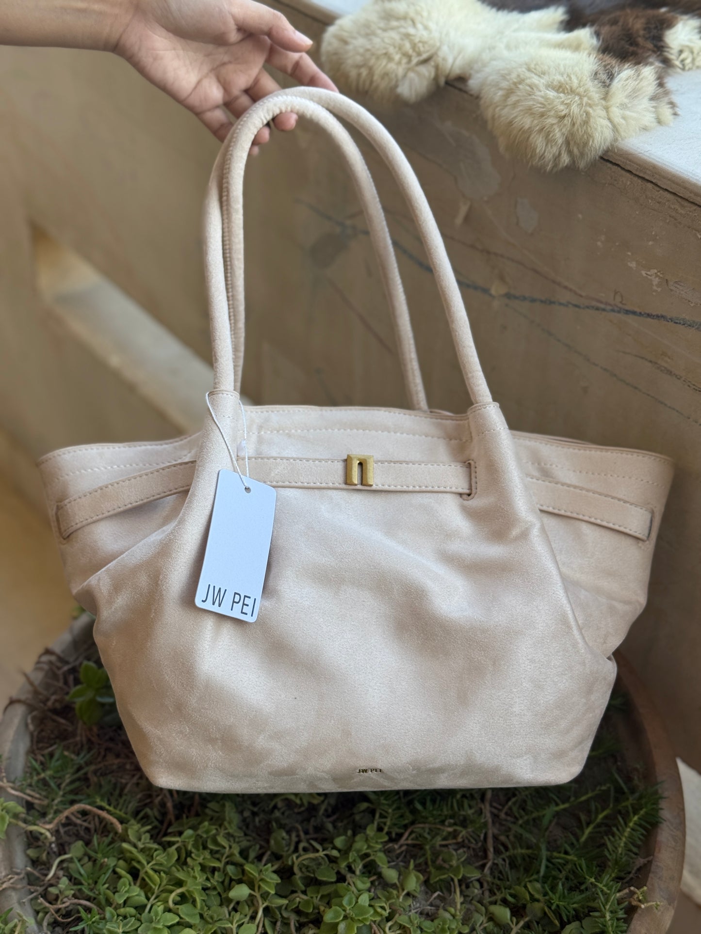 JW PEI Hana Medium Suede Tote Bag in black