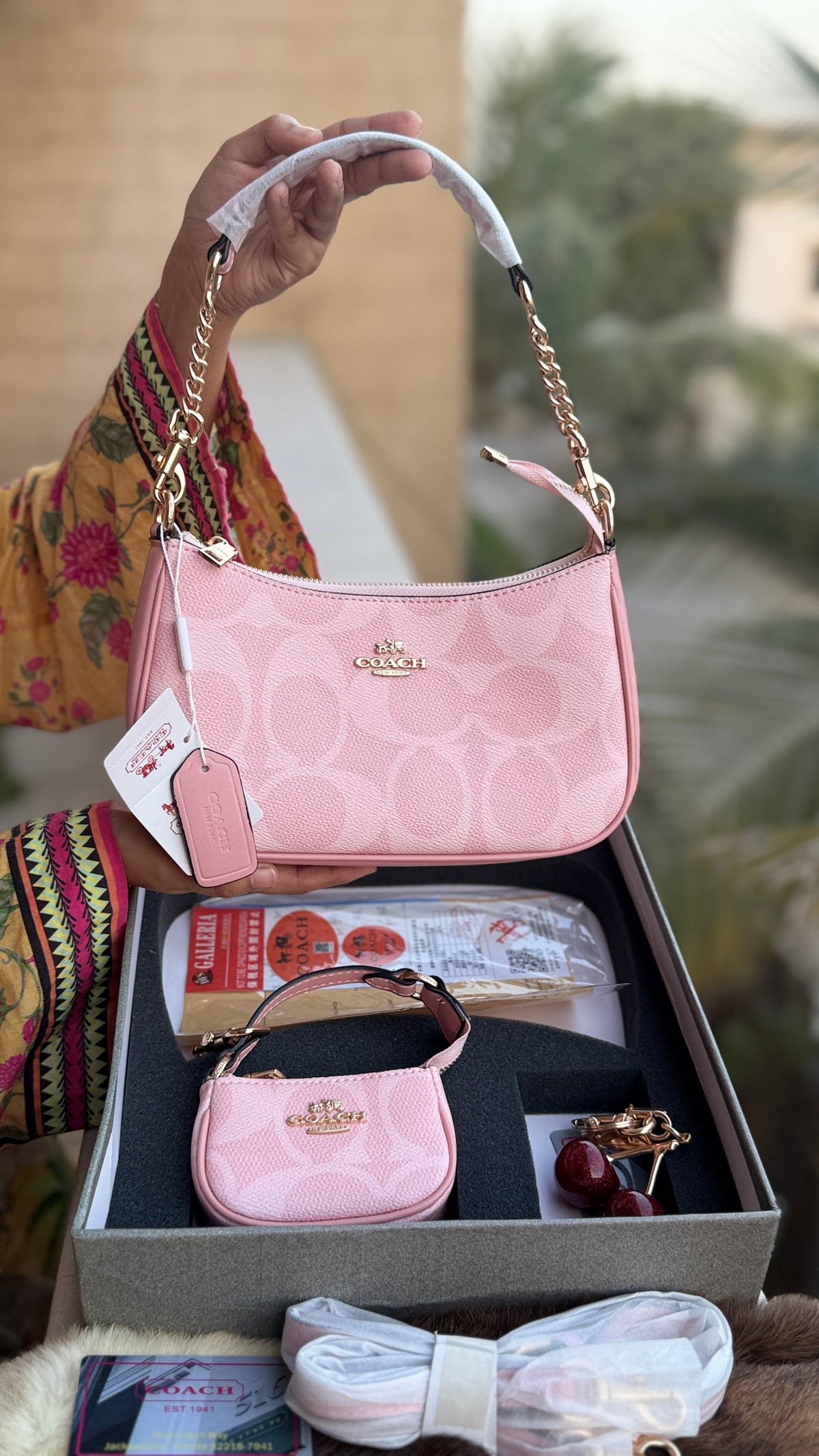 Coach Teri Hobo Complete Set With Box,Micro Bag & Cherry Charm-Master Plus