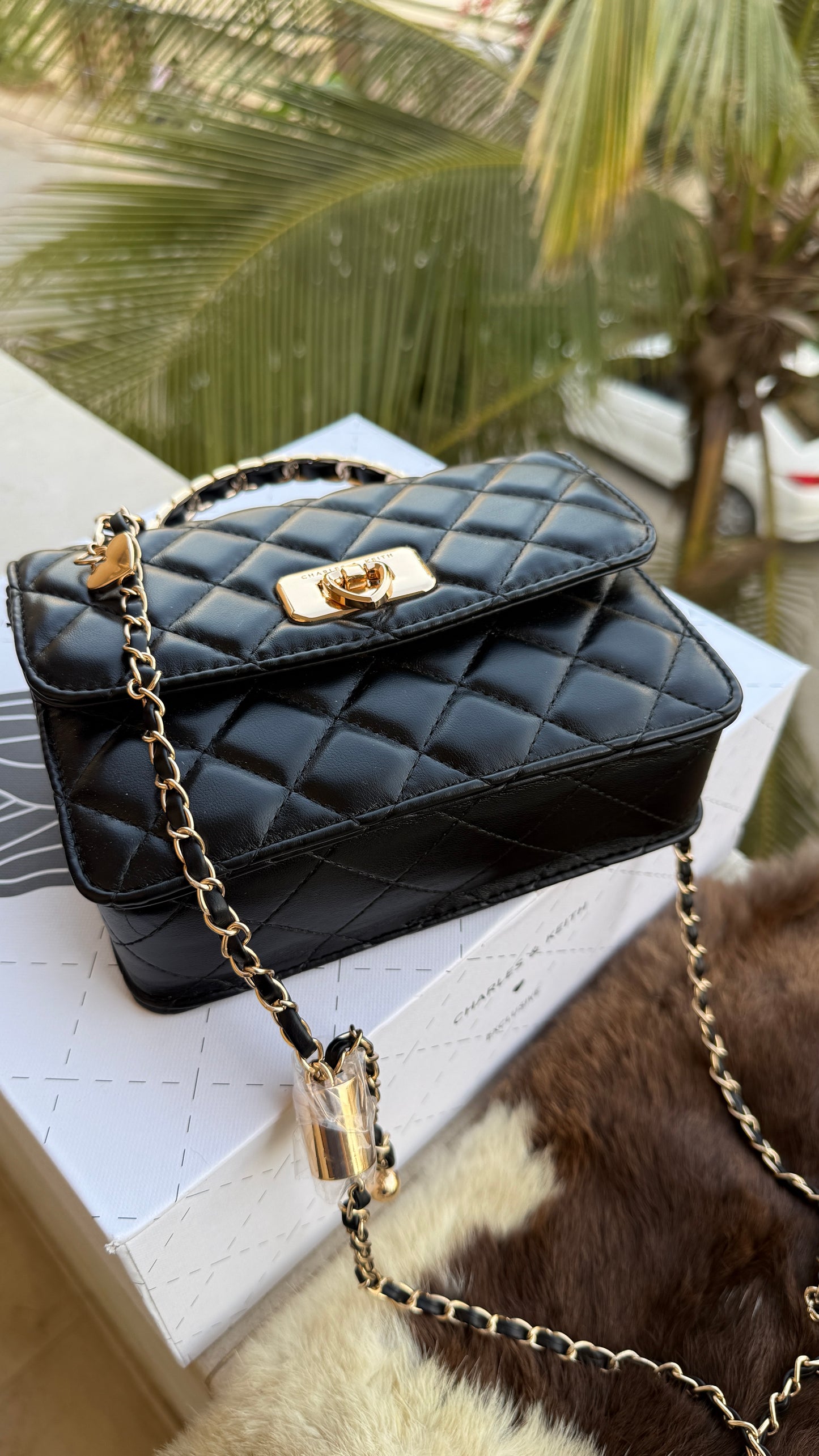 Charles & Keith Cressida Quilted Top Handle Bag in Black-Master Plus Series-Gift Box Packaging. (Copy)