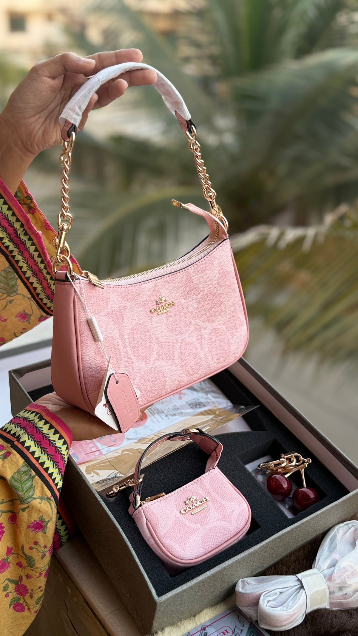 Coach Teri Hobo Complete Set With Box,Micro Bag & Cherry Charm-Master Plus