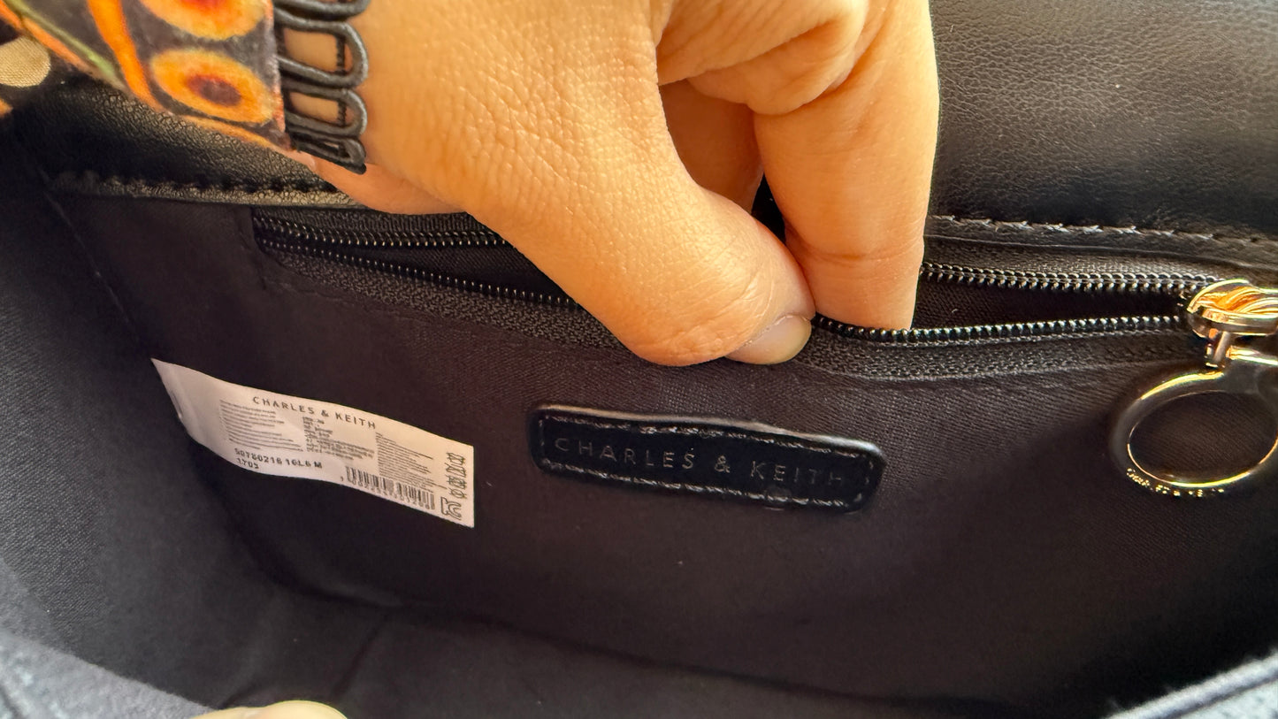 Charles & Keith Cressida Quilted Top Handle Bag in Black-Master Plus Series-Gift Box Packaging. (Copy)