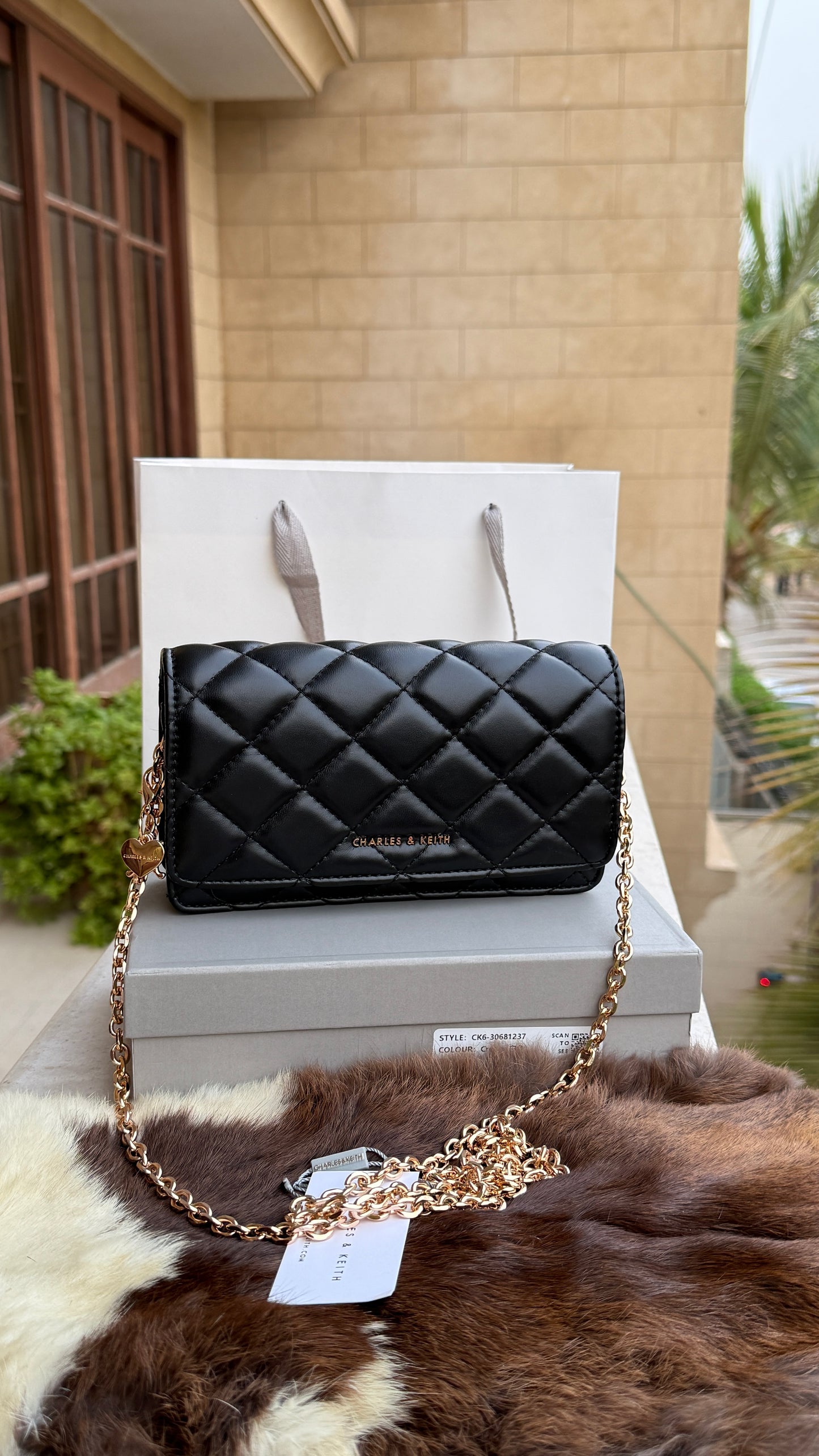 Charles & Keith Arrietty Quilted Wallet on Chain-With Box-Paper Bag