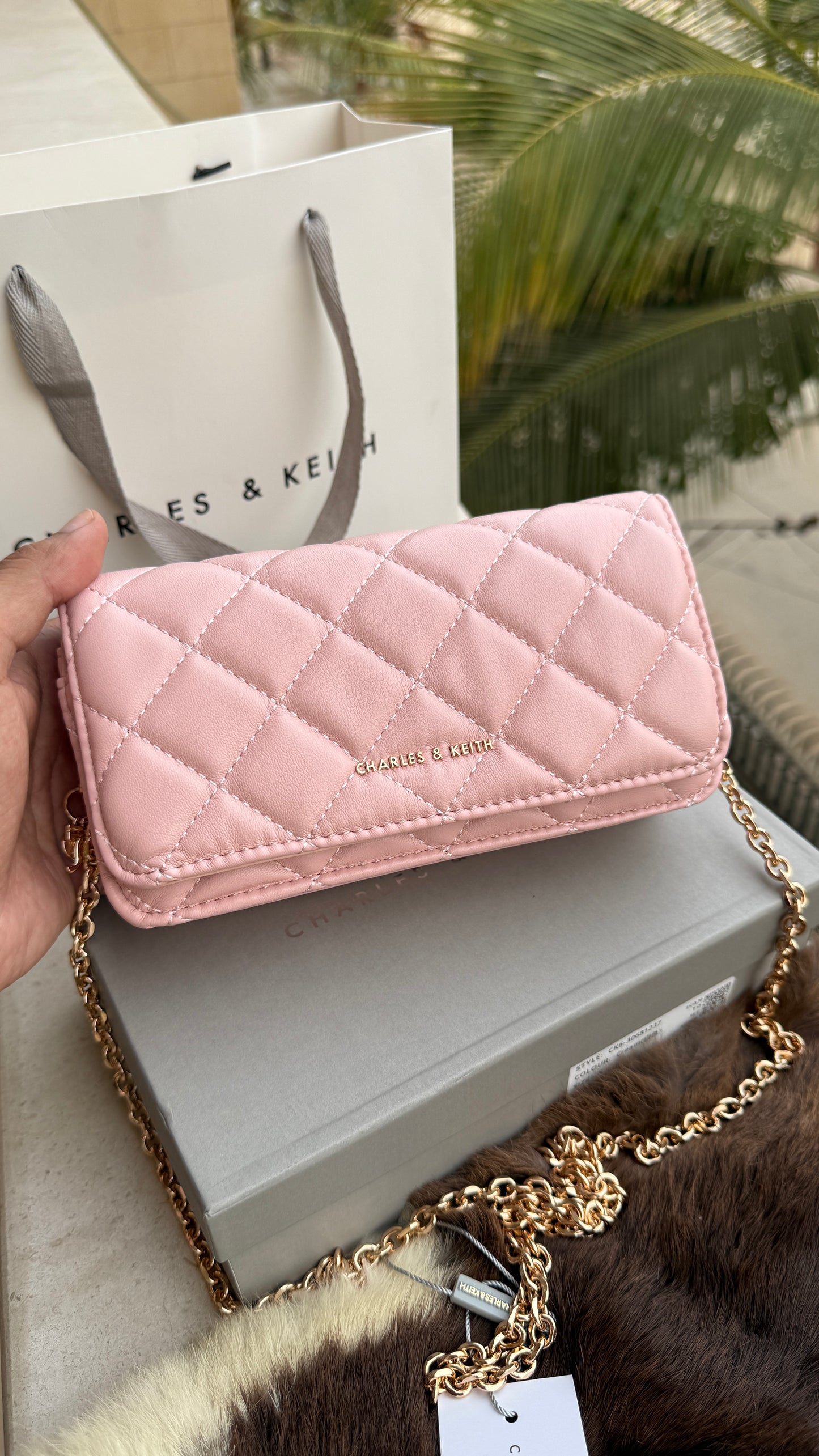 Charles & Keith Arrietty Quilted Wallet on Chain-With Box-Paper Bag