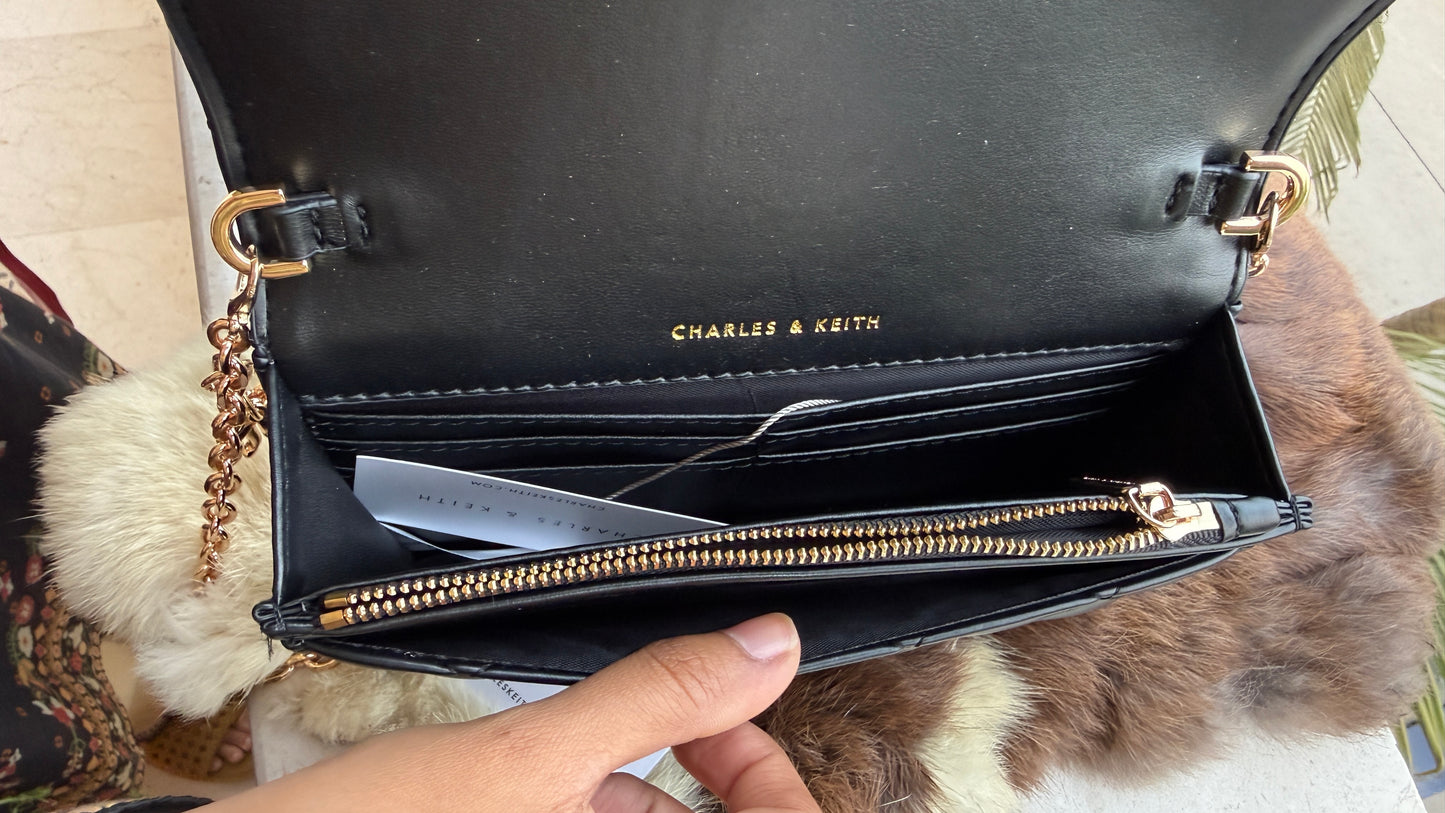 Charles & Keith Arrietty Quilted Wallet on Chain-With Box-Paper Bag