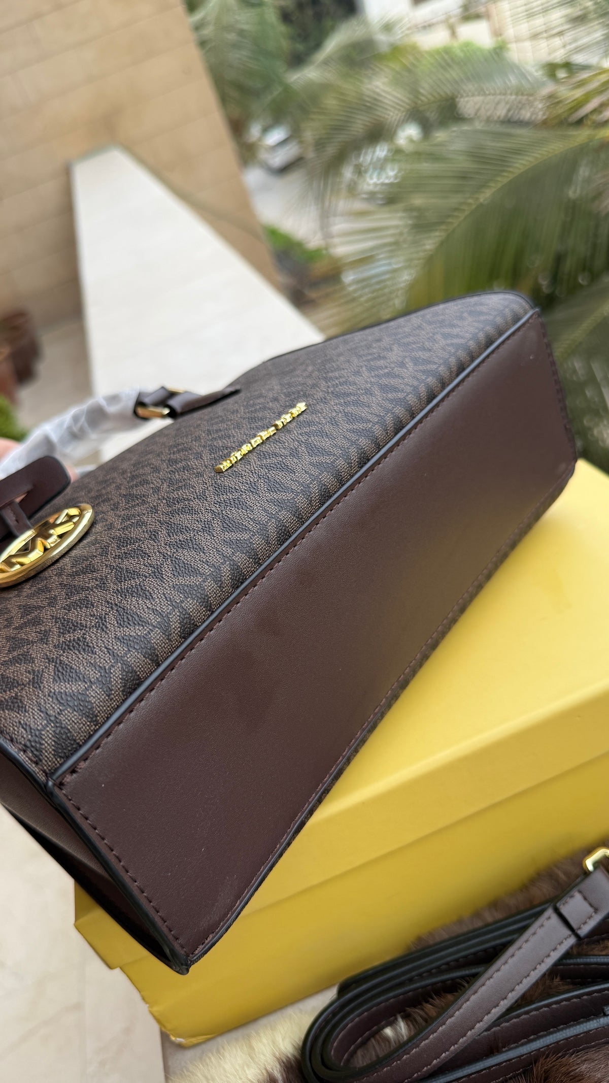 Michael Kors Laila Signature Monogram Hand bag With box.