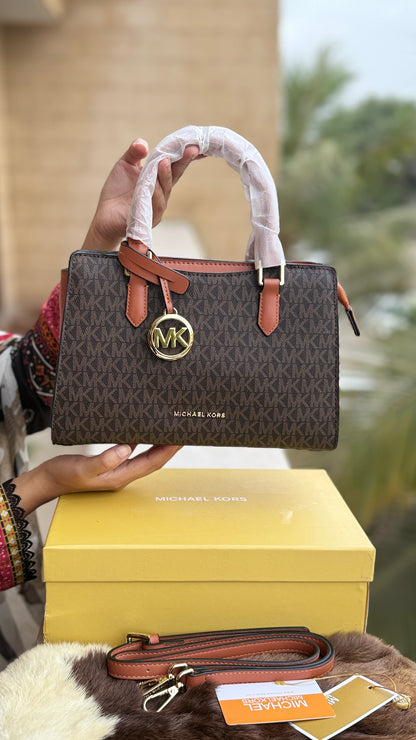 Michael Kors Laila Signature Monogram Hand bag With box.