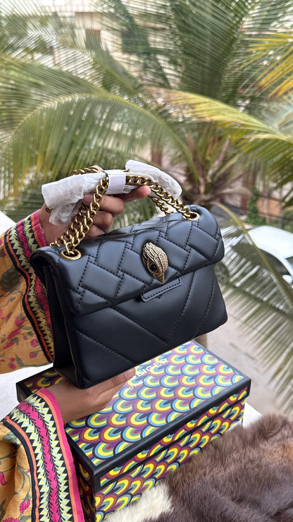 Kurt Geiger London Kensington Mini Quilted Shoulder Bag, featuring signature gold-tone hardware and a crystal-embellished eagle head-Master Series-Box included