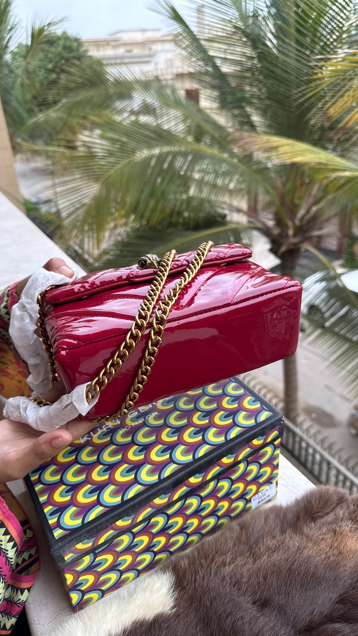 Kurt Geiger Kensington shoulder bag featuring quilted black patent leather and a signature eagle head embellished with crystals-Master Series With Box