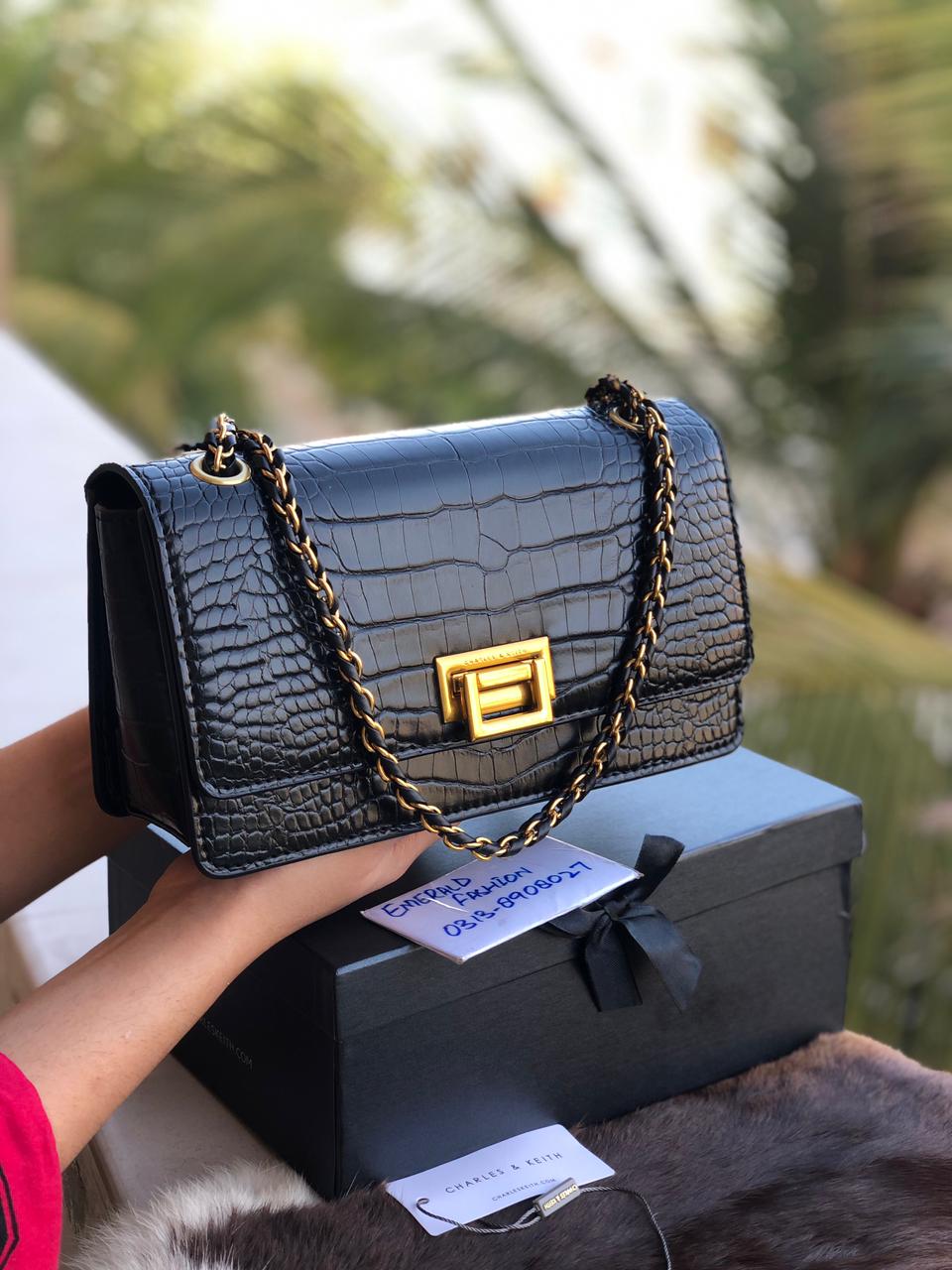 Charles & Keith Crocodile Pattern Crossbody with box ( Master Series )