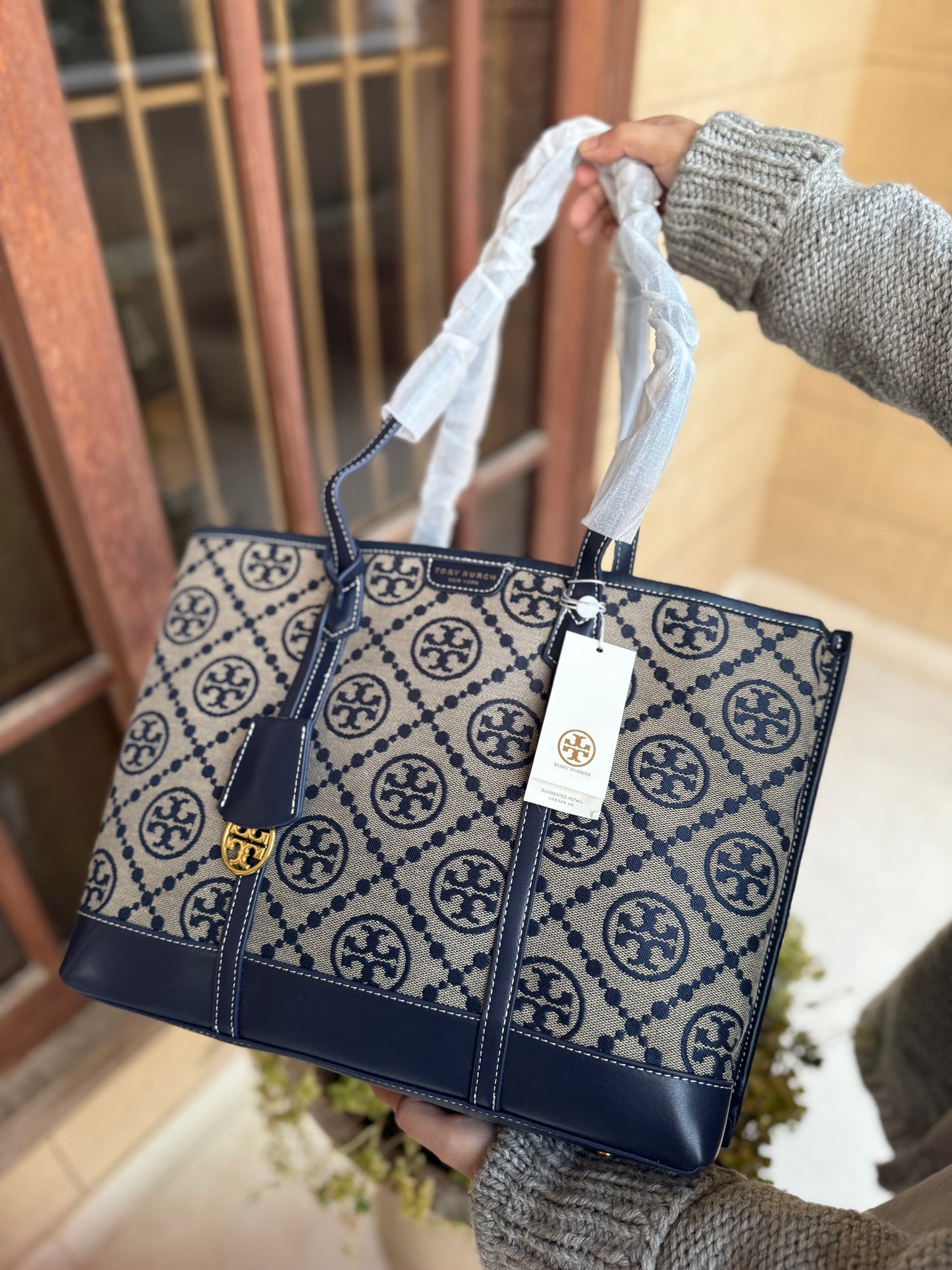 .Tory Burch Perry Monogram tote Navy Blue