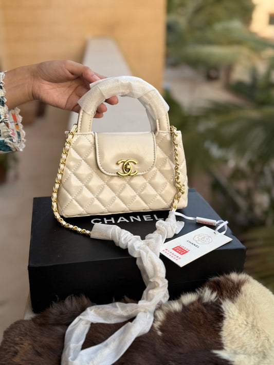 Chanel Kelly Small in White Shinny Calf Skin-AAA Quality-Folding Box