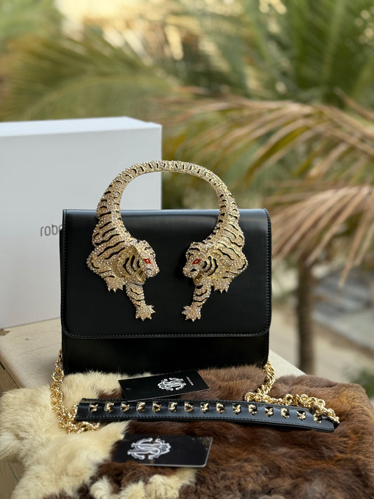 Roberto Cavalli Crystal-Embellished Tiger Shoulder Bag ( Master Series )