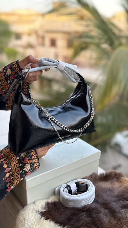 Charles & Keith Atwood chain-embellished shoulder bag with a shiny finish-Master Series-With box